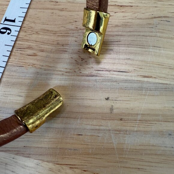 Laura Janelle Brown Leather Bracelet W/ Green Gemstone & Rhinestone Accents Gold - Picture 11 of 11